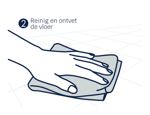 Illustratie van een hand die de vloer schoonmaakt met een doekje