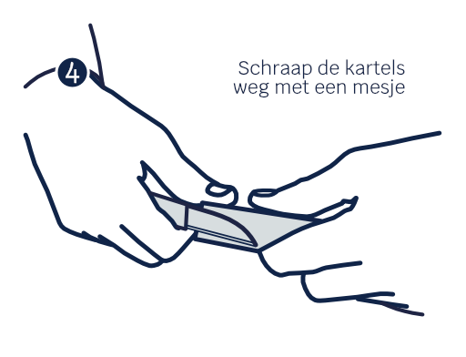 Illustratie van twee handen die kartels wegschrapen bij de zaagsnede